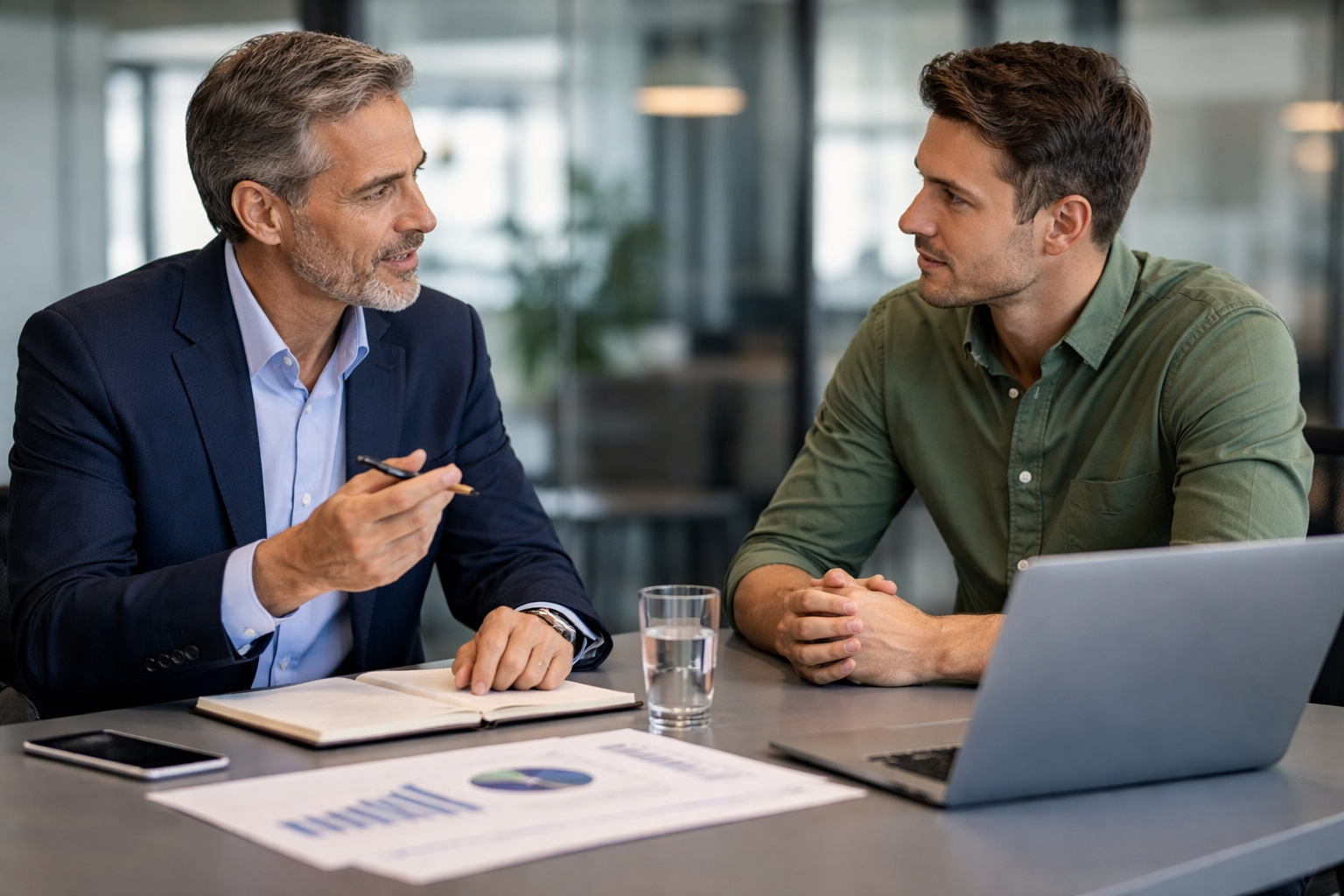 Consultant explaining strategy to a small business owner