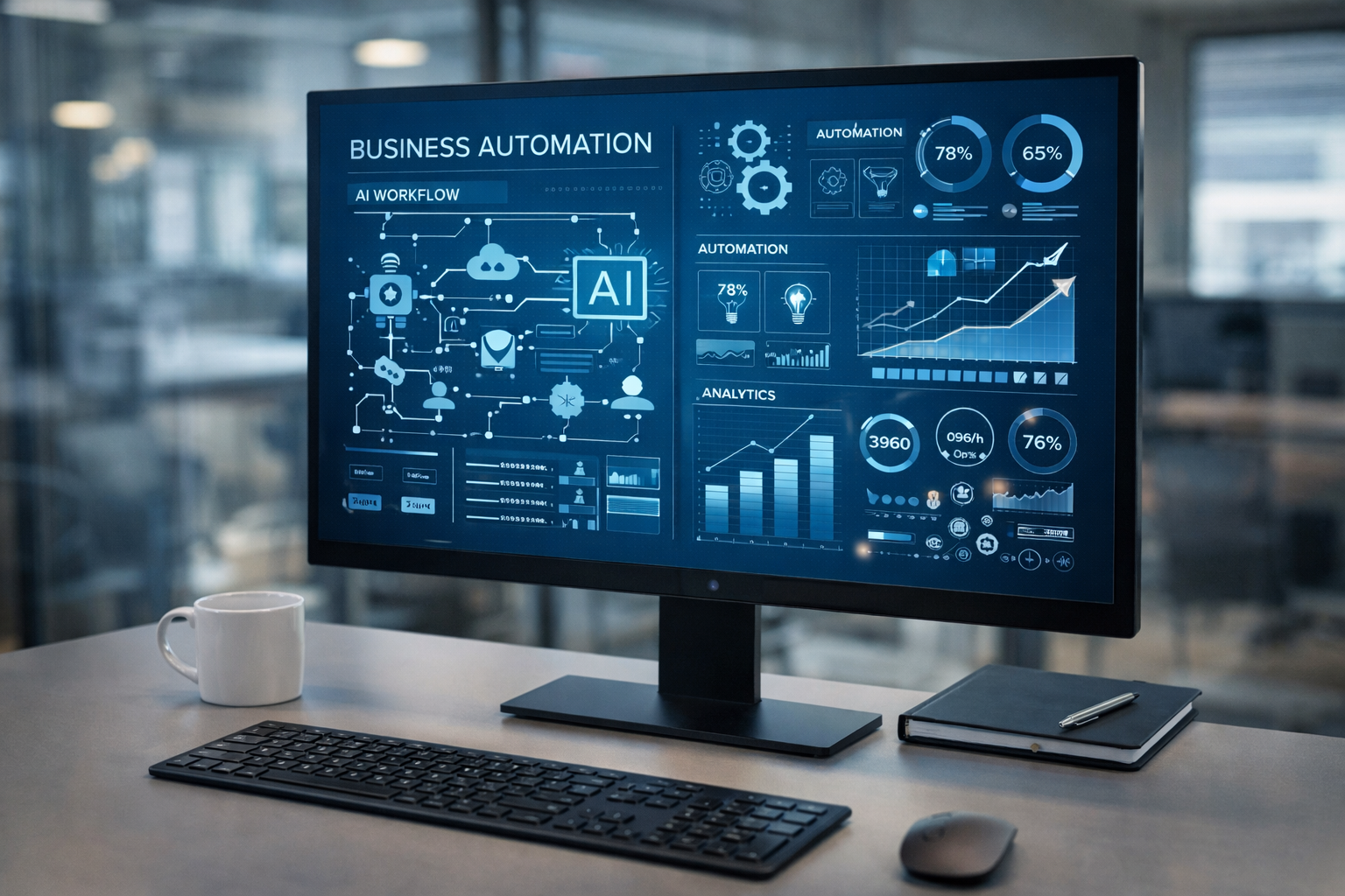 Business automation dashboard on computer screen